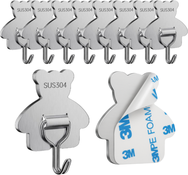 곰돌곰돌 3m 접착식 무타공 벽걸이 후크, 10개