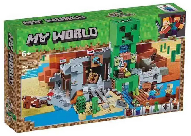 가정용 실내 인테리어 블록 마크 마인크래프트 조립식 제품 소품 장식 세트, 1개, 2. 크리퍼 광산/피규어13+동물