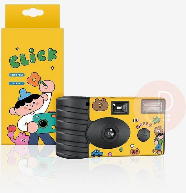 首爾媽原創插畫一次性底片相機 27張 內建閃光燈 畢業生日禮物 婚禮小物 免調光傻瓜相機, 1個, CLick插畫_含27張彩色膠捲