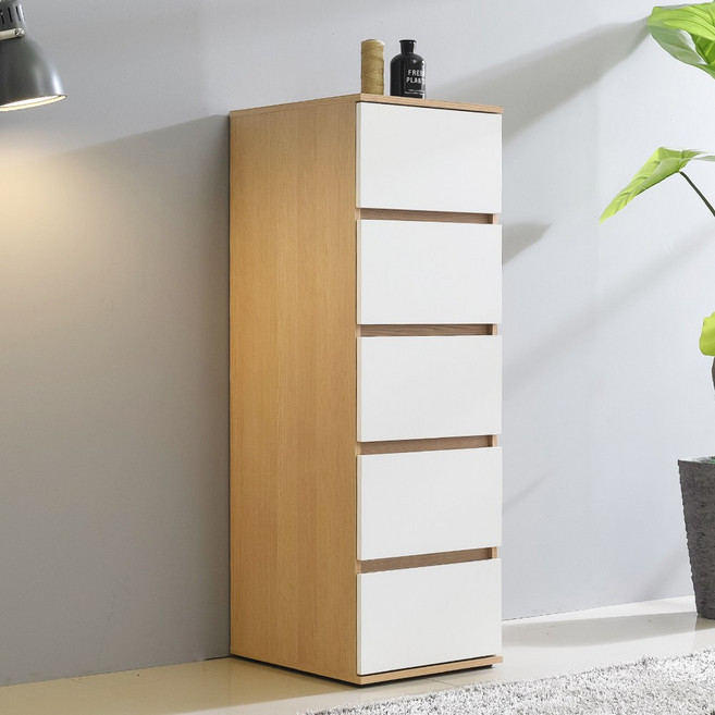 브랜디하우스 광폭 데일리 5단 서랍장 400, 오크화이트