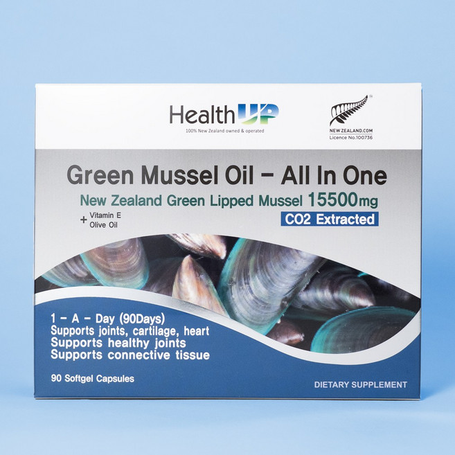 뉴질랜드 초록입홍합 오일 헬스업 그린머슬 15500 180캡슐, 1개, 90정