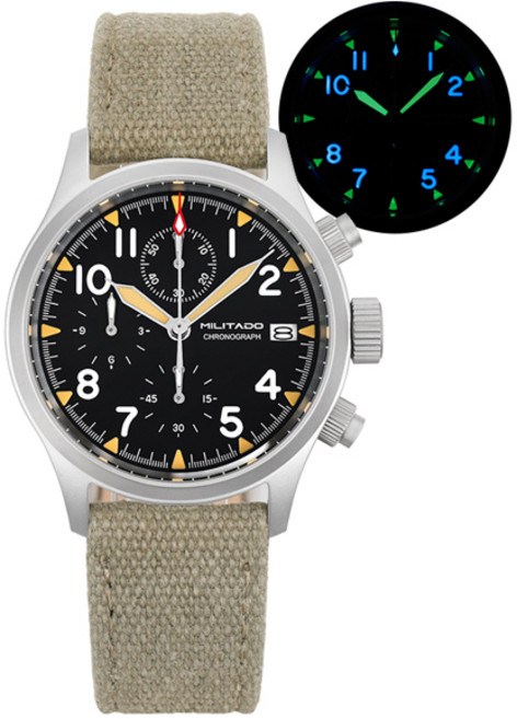 호환 Militado ML1868KF 3 다이얼 쿼츠 시계 VK67 크로노그래프 무브먼트 루미너스 사파이어 글라스 100m 방수 39mm 밀리터리 시계, [06] VK67