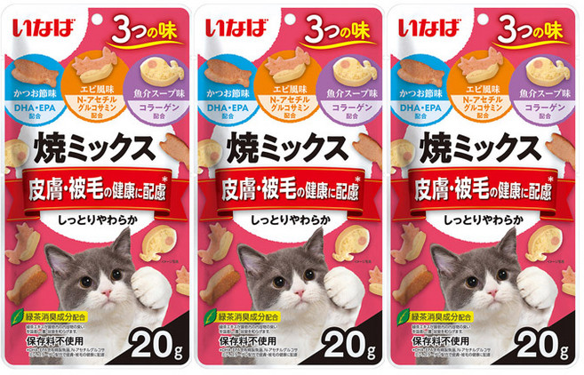 이나바 야끼믹스 닭가슴살 져키 고양이 간식, 3개, 20g, QSC-115/피부&피모