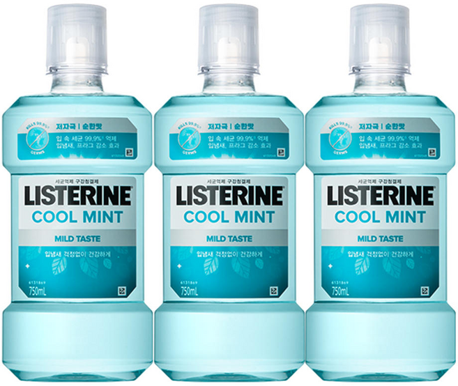 리스테린액 쿨민트 마일드, 3개, 750ml