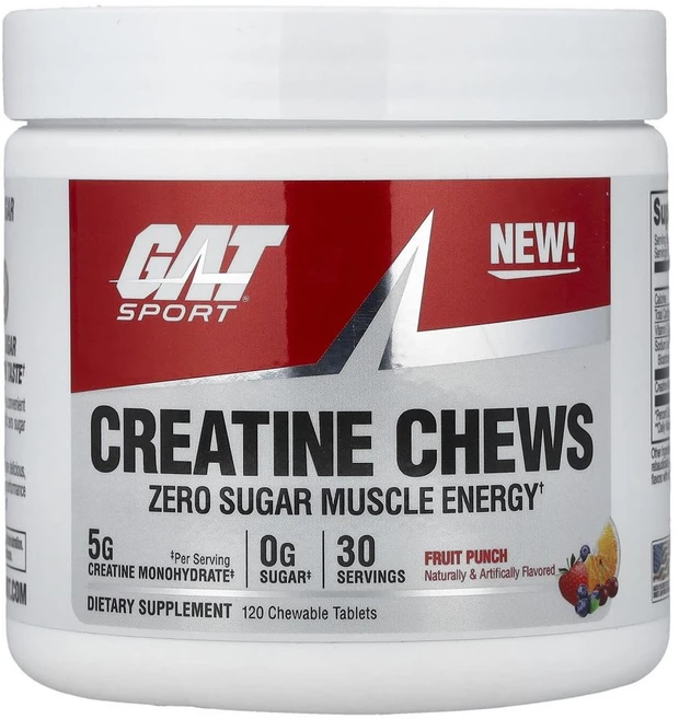 GAT 스포츠 크레아틴 츄 프루트 펀치 Sport Creatine Chews Fruit Punch 120정, 1개 - 쿠팡