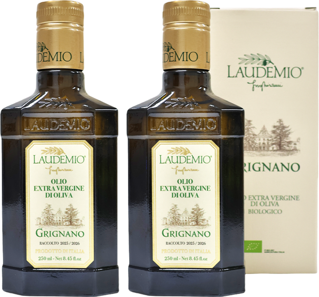 25/26햇올리브 라우데미오 그리냐노 유기농 엑스트라버진 올리브 오일 100% 이탈리아산 산도 0.13, 2개, 250ml