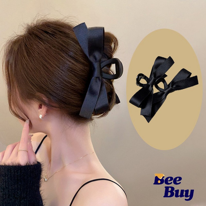 비바이원 블랙 리본 집게핀 유무광 13cm 2종 세트