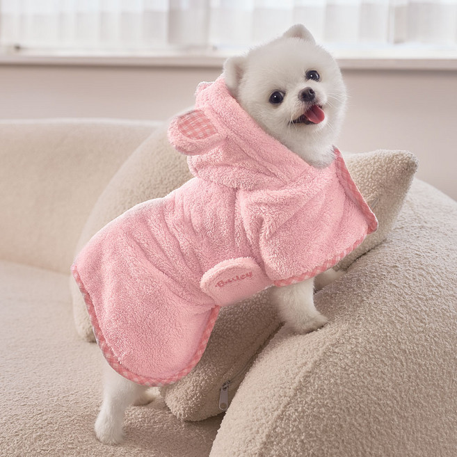 베일리 드라이 샤워 가운 강아지수건 애견 목욕 펫타올, 핑크, 1개