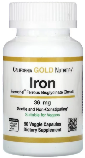 California Gold Ferrochel Iron 철분 36mg 90캡슐, 1개, 90정 - 쿠팡
