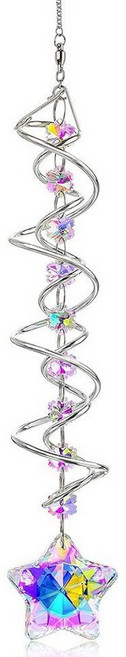 H&DHYALINE&DORA창문용햇빛캐처 7개의차크라비즈가있는크리스탈선캐처 실내크리스마스장식용장식용윈드스피너테일선캐처52.1cm20.5인치121398, 별 프리즘이 있는 실버