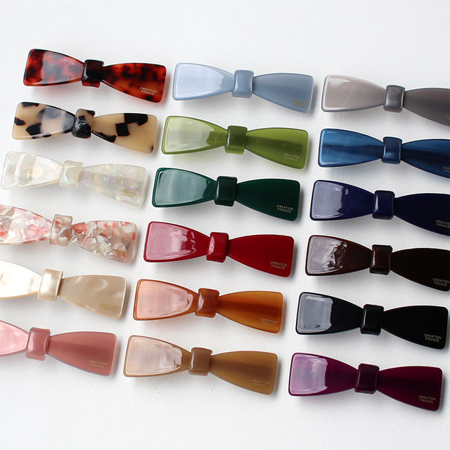 6cm 미니 쁘띠 호피 마블 리본 옆머리 프랑스 자동핀