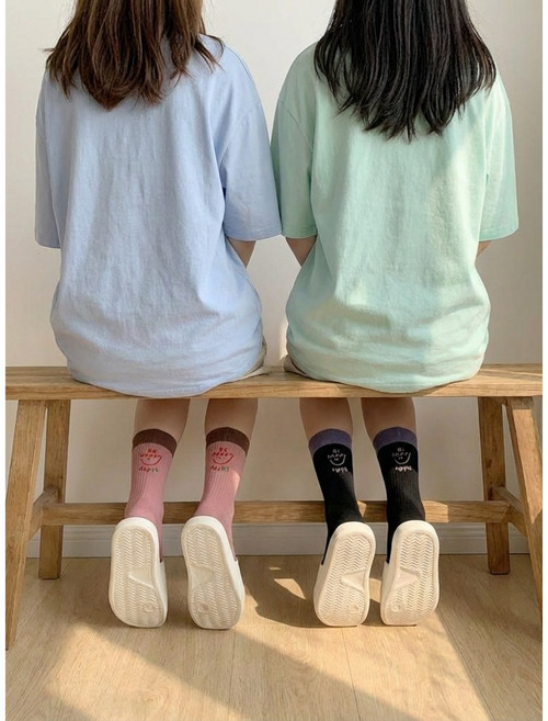 플릿플릿 여성 중목 양말 레터링 5종세트