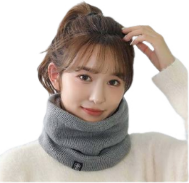 愛北鼻之家 韓版加厚加絨針織圍脖 脖圍 保暖圍巾 多功能頭套 深灰色 23x21cm