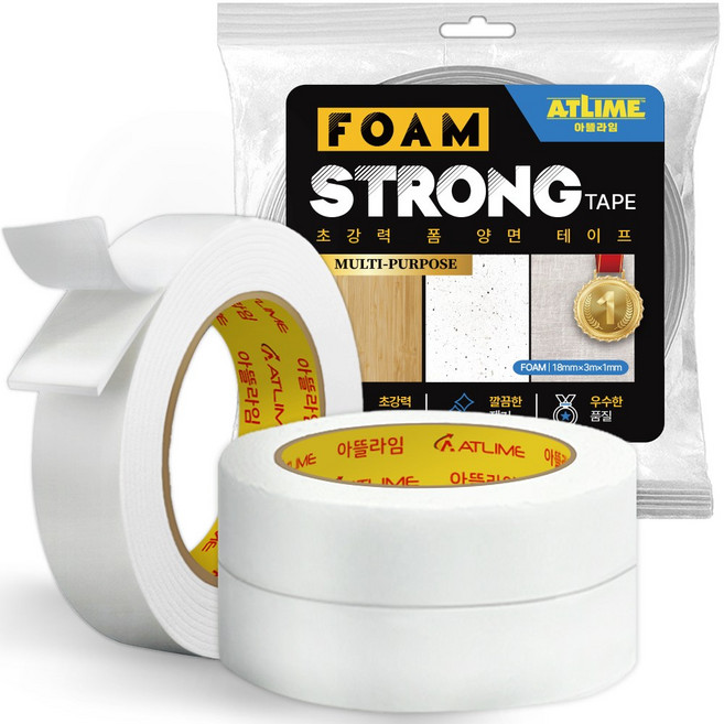 아뜰라임 초강력 다용도 두꺼운 스폰지폼 양면테이프 백색 18mm x 3m, 3개
