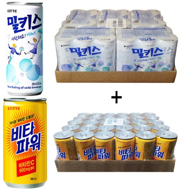 밀키스 250ml(30캔) + 비타파워 180ml(30캔), 60캔, 250ml
