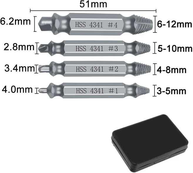 6/5/4 PCS 손상된 나사 추출기 드릴 비트 세트 벗겨진 깨진 볼트 리무버 쉽게 철거 도구 꺼내기 AA, 05 4pcs Silver