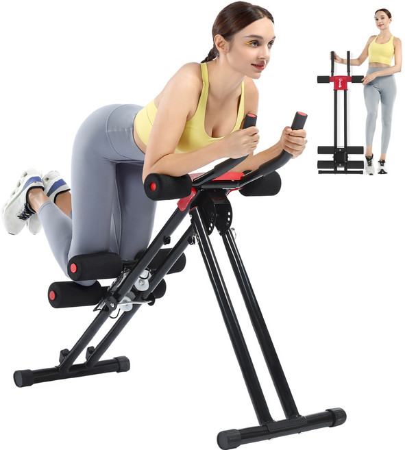 HVO 4단계 높이조절 AB 머신 - 접이식 저장 간편 100kg 내구성 가정용 복근 코어 운동기구 (한국어 설명서 포함), 빨간색, AB05-RED