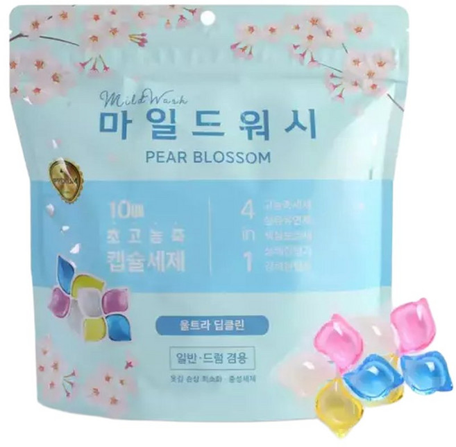 프리미엄 마일드워시 잔류세제 걱정 없는 4 in1 고농축 캡슐 세탁세제 리필형 50개입, 50개