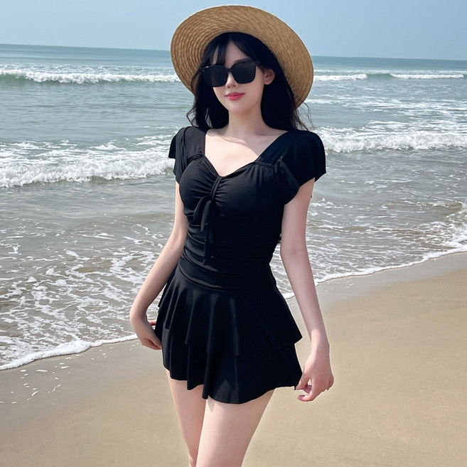 連體裙式女用泳衣 保守顯瘦 海邊溫泉適用, L