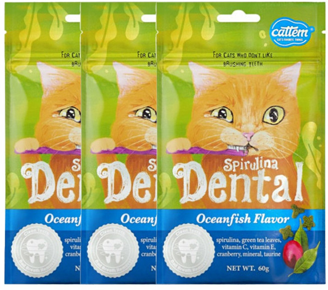 캣템 스피루리나 고양이 덴탈 양치 간식, 오션피쉬, 60g, 3개