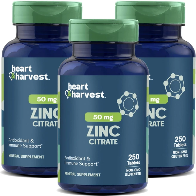 Heart & Harvest 50mg 아연 시트레이트 타블렛, 3개, 250정 - 쿠팡