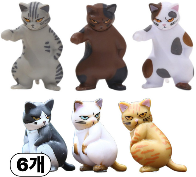 루캔필 귀여운 조폭 불량배 고양이 피규어 6종, 1세트