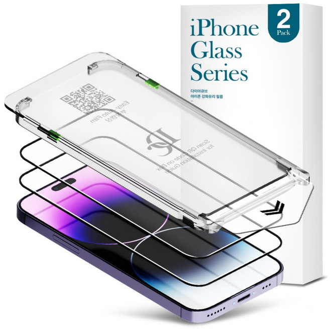 다이아큐브 아이폰 3D 풀커버 실크엣지 강화유리 셀프먼지제 Easy 원터치 부착키트 액정보호필름 2매, 2개