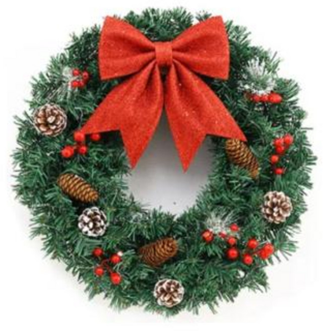 크리스마스 가랜드 트리 꾸미기 오너먼트 앞 문짝 화환 레드 활 소나무 콘 창문 벽 장식 40cm 50cm, 1개, 2) A no light - 50cm