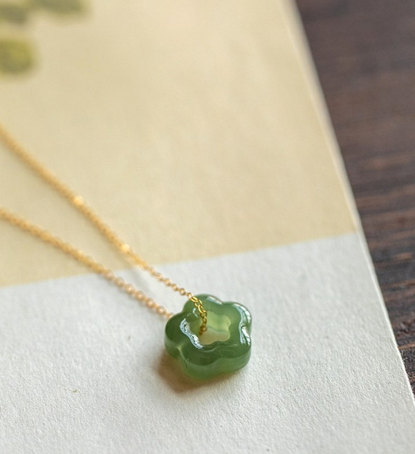내추럴 옥 목걸이 플라 매화꽃 펜던트 목걸이 초커 보석