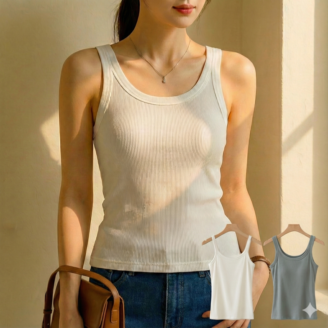 국민나시 여성 골지나시 스판 나시티 2p