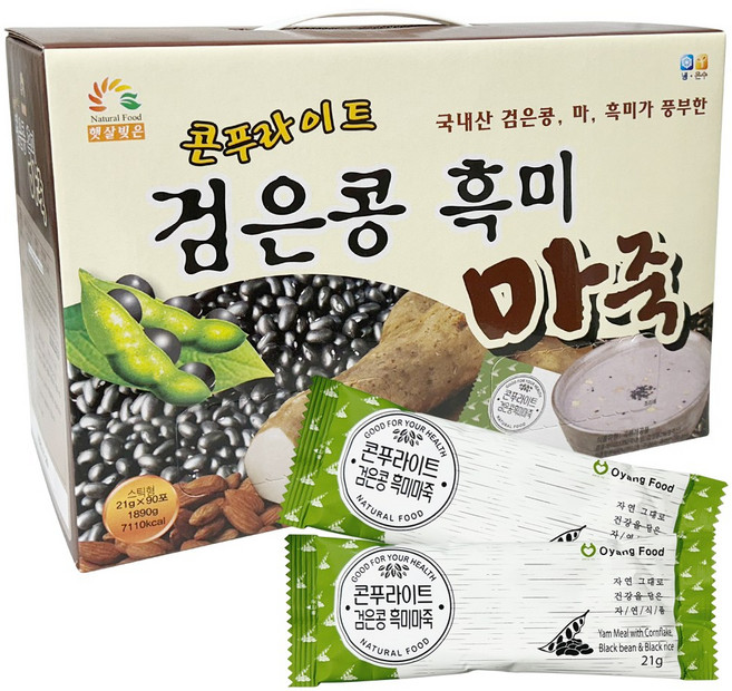 오양식품 콘푸라이트 검은콩 흑미 마죽 스틱형 90포 대용량 선물세트 선식, 90개, 21g