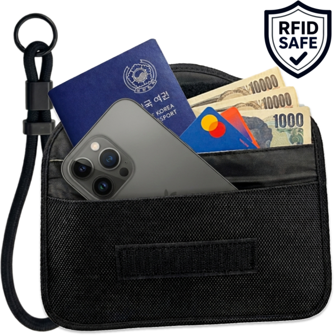 여행 필수 슬림 & 넉넉 RFID차단 안티스키밍 여권 파우치 + 스트랩
