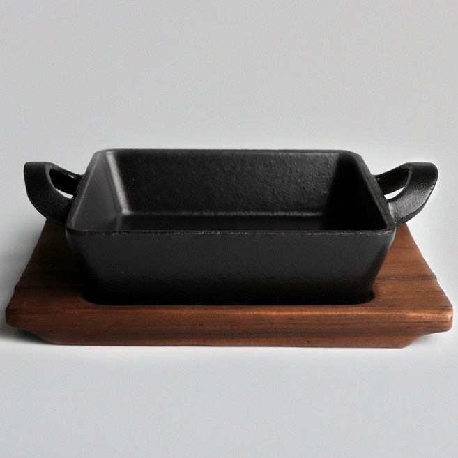 클래식 무쇠 통주물 정사각구이팬 나무판 포함