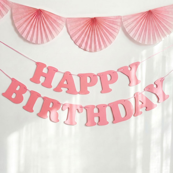 해피벌스데이 레터링 가랜드 생일 파티 가랜드 생일가랜드 파스텔 레터링 장식, 1개, 핑크