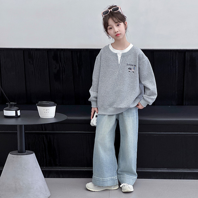 밀크봉봉 여아 레이어드 맨투맨+팬츠 상하 세트(G156)