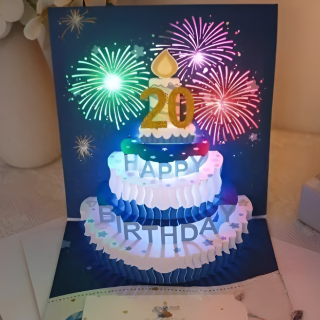 불면 노래나오는 생일카드 3D 팝업 입체카드 감동 깜짝선물, 1개, 3D팝업카드