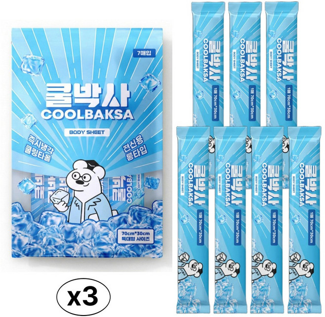 쿨박사 쿨링티슈 데오 쿨링 시트 타올 쿨스카프 특대형, 3개, 7매입