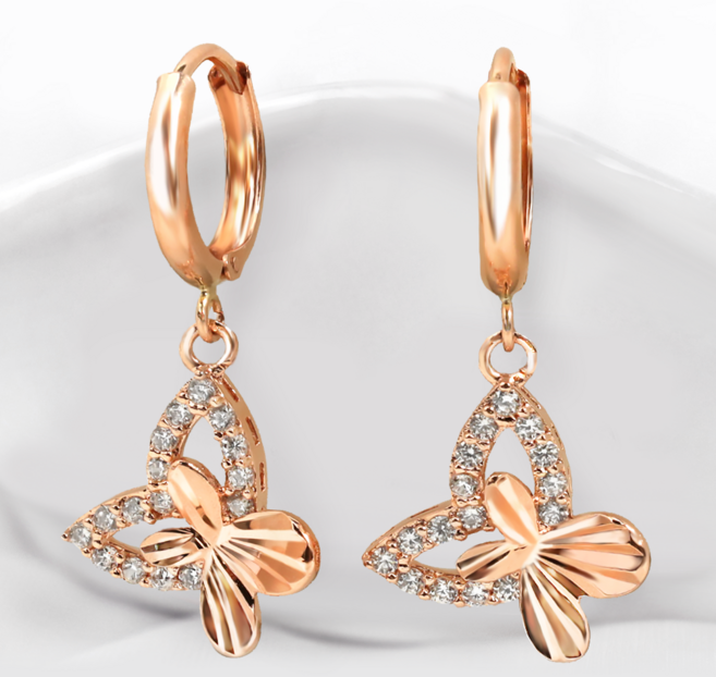 루이델라 14K 18K 여성 큐빅 드롭 나비 바네사 원터치 금 귀걸이