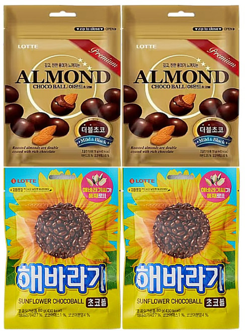 초콜릿 초코볼 세트 아몬드 초코볼 70g + 해바라기 초코볼 80g 2개씩, 1세트, 300g