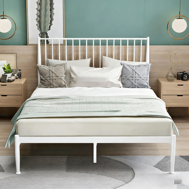 BiimTee 철제 침대프레임 SS/Q (매트리스 미포함), 흰색