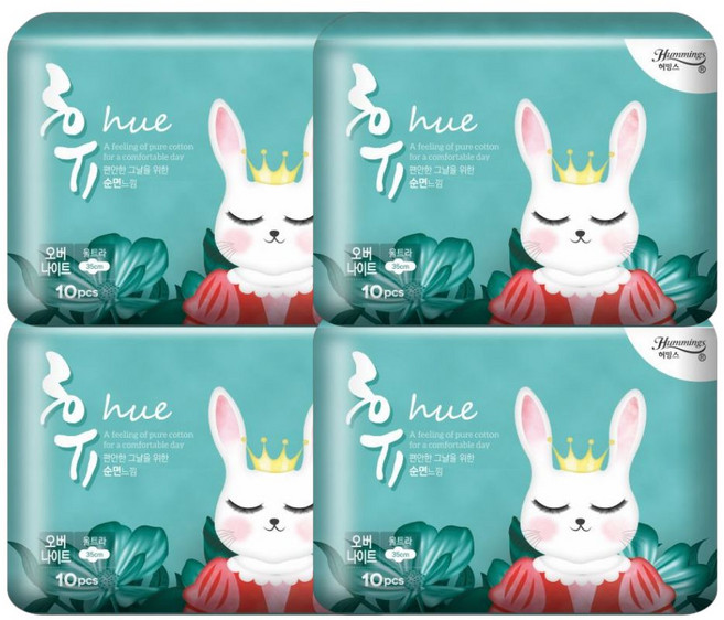 허밍스 휴 토끼 생리대 날개형, 오버나이트, 10개입, 4개