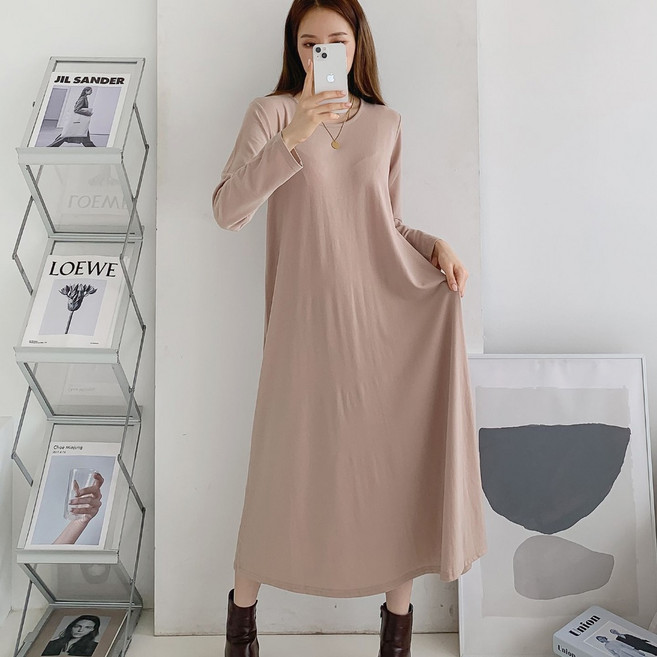 [라몬즈]퀸즈 플레어 빅사이즈 긴팔 롱원피스 임부복원피스