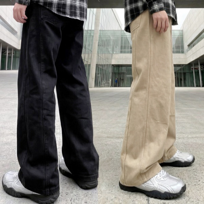 3TYPE 숏/기본/롱 투 라인 절개 코튼 와이드 바지 팬츠