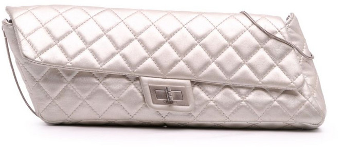 샤넬 중고 2008-2009 리이슈 2.55 메탈릭 램스킨 체인 클러치 숄더 백