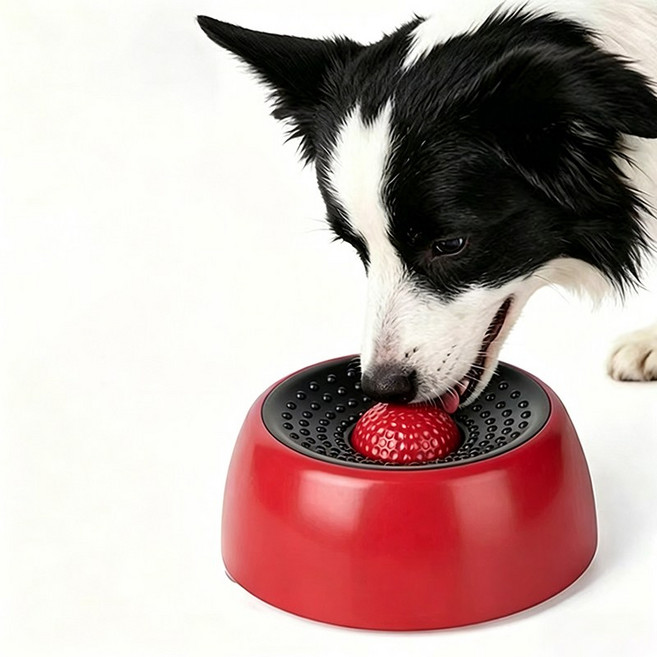 흡착식 강아지 슬로우볼 넘어지지않는 사료그릇 핥기놀이 치아관리 애완동물 완구, 1개, 레드