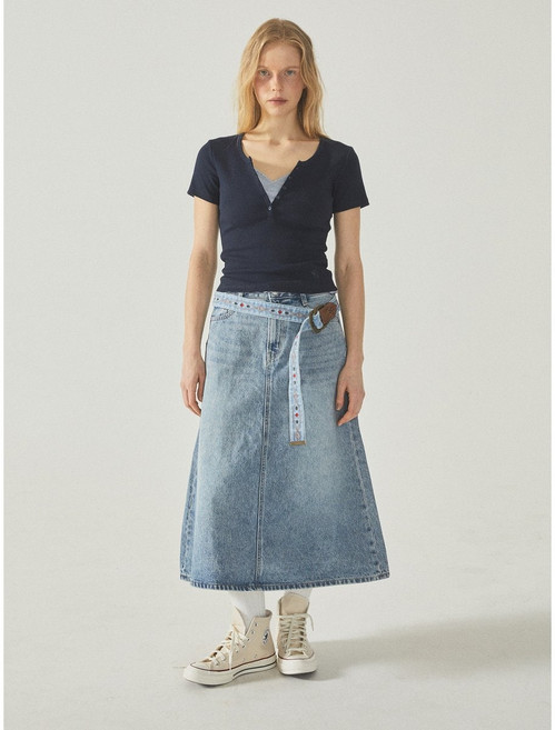 후아유 여성 Long Denim Cargo Skirt WHWJF2452F 761334
