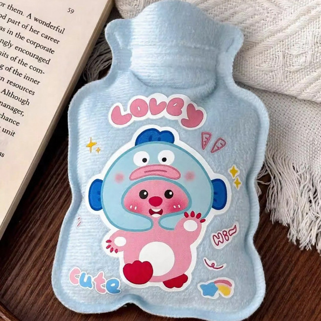 캐릭터 보온 물 주머니 핫 찜질 팩 손난로 극세사 핫팩 재사용, 루피(블루), HI-300ml