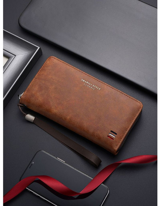 男士長款錢包 大容量 8卡位 可裝手機煙