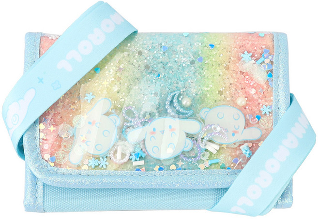 학생용 산리오 탈부착 목걸이지갑 교통카드 동전 블링 반지갑 쿠로미 마이멜로디 찍찍이형 스팽글 3단 지갑