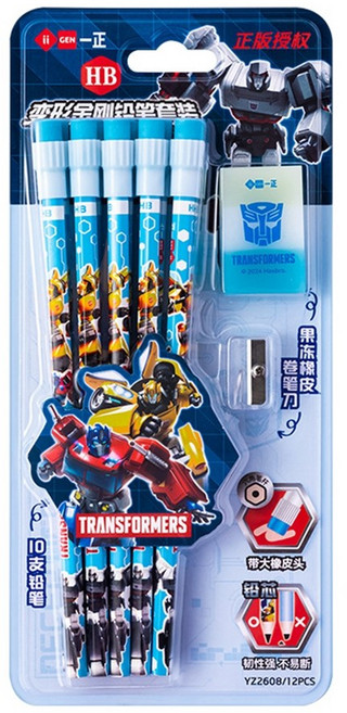 HB 變形金剛 授權 正版 授權 HB鉛筆 套裝 附橡皮擦 捲筆刀 YZ2608 12入, 1個, YZ2608變形金剛大橡皮頭HB鉛筆套裝